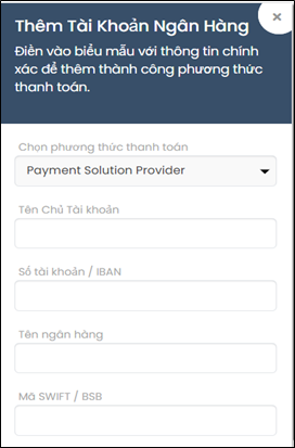 Thông tin tài khoản ngân hàng của bạn sẽ được xét duyệt trong vòng 1-2 làm việc.